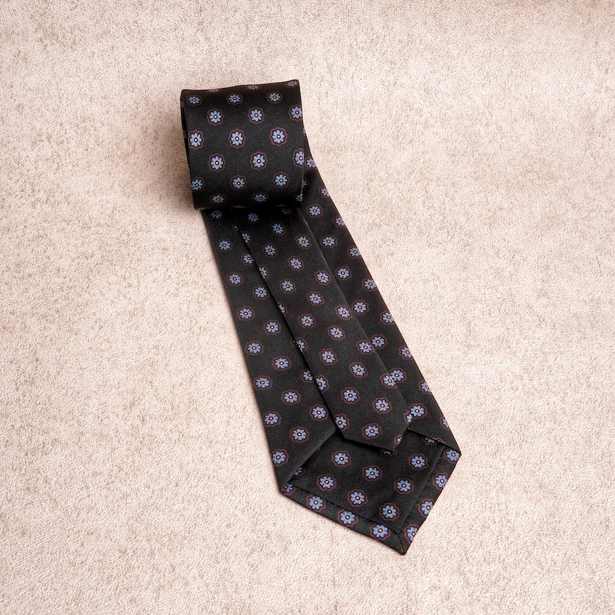 Signature Flower Dark Grey Silk Tie