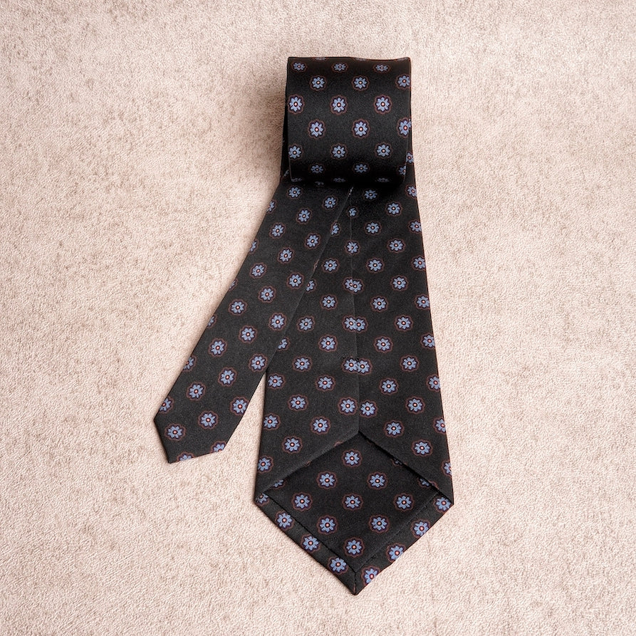 Signature Flower Dark Grey Silk Tie