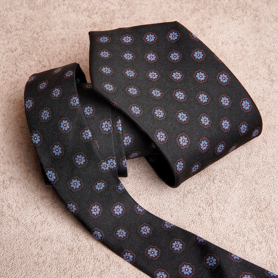 Signature Flower Dark Grey Silk Tie