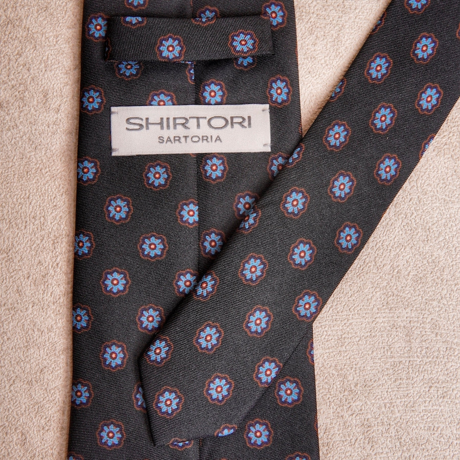 Signature Flower Dark Grey Silk Tie