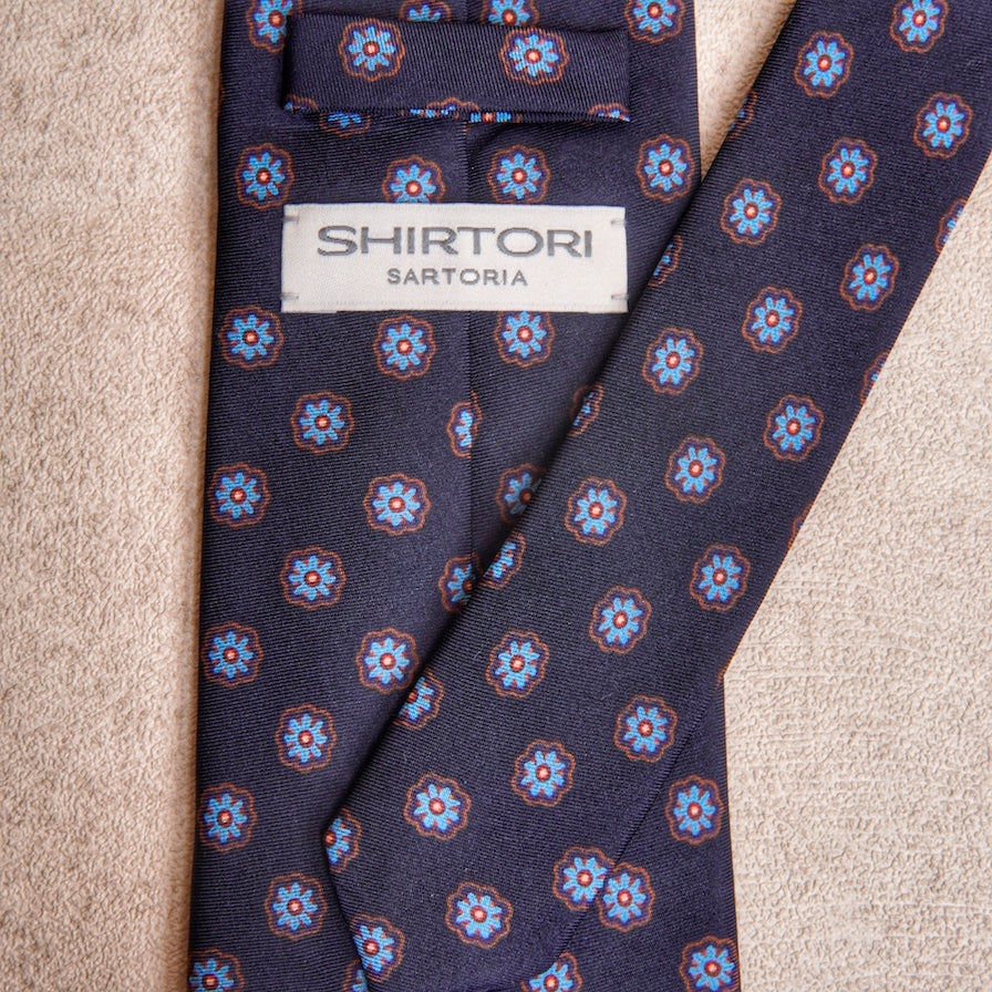 Signature Flower Navy Silk Tie