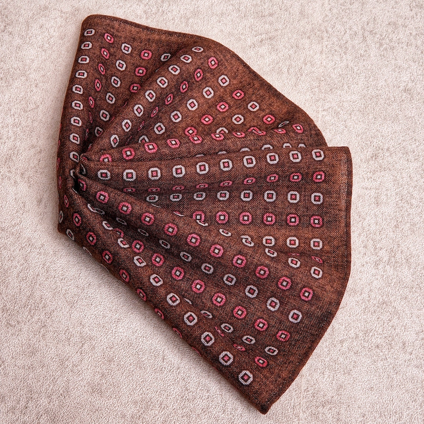 Brown Geometric Wool Pocket Square