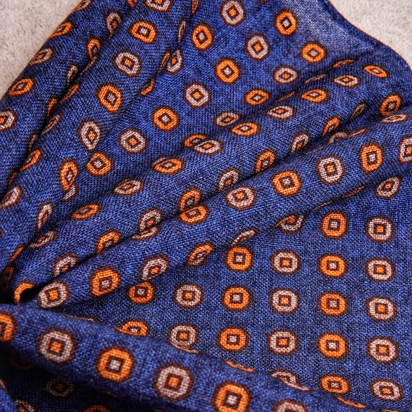 Navy Geometric Wool Pocket Square