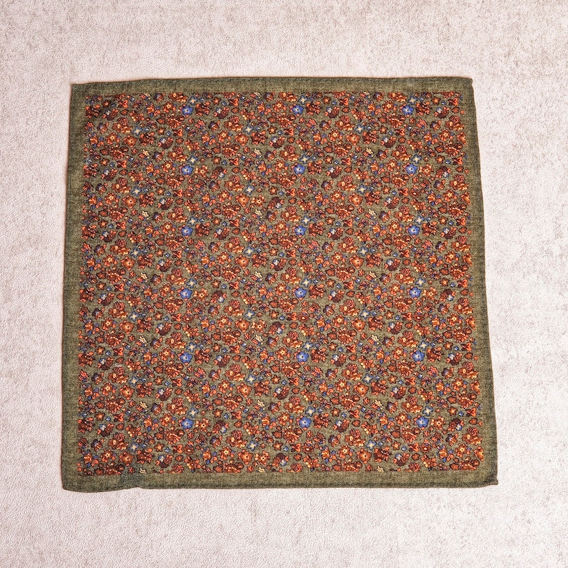 Green Floral Wool Pocket Square
