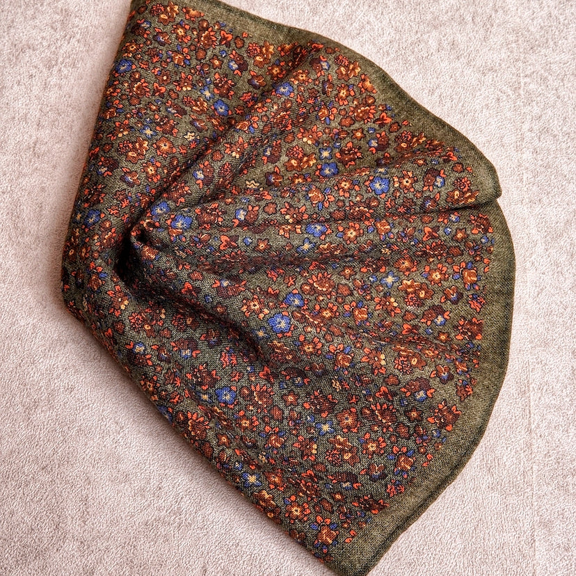 Green Floral Wool Pocket Square