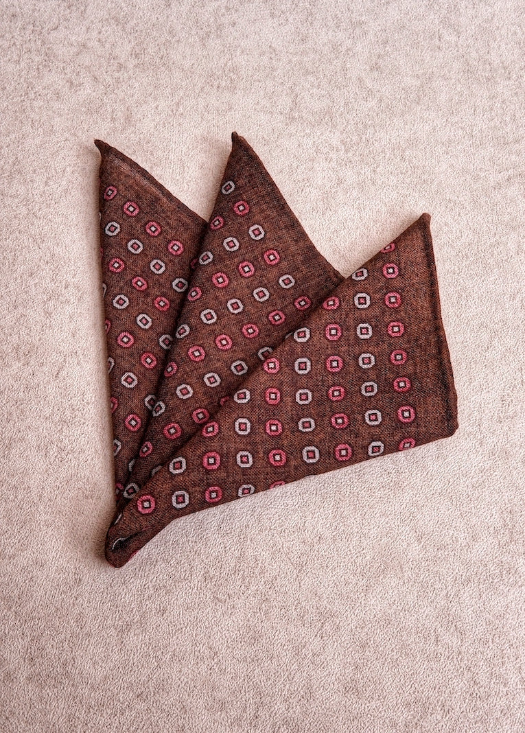 Brown Geometric Wool Pocket Square