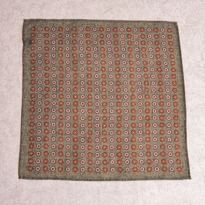 Green Geometric Wool Pocket Square