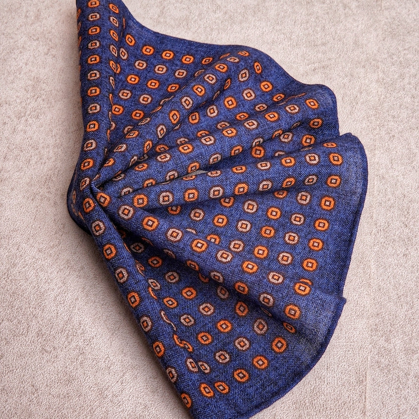 Navy Geometric Wool Pocket Square