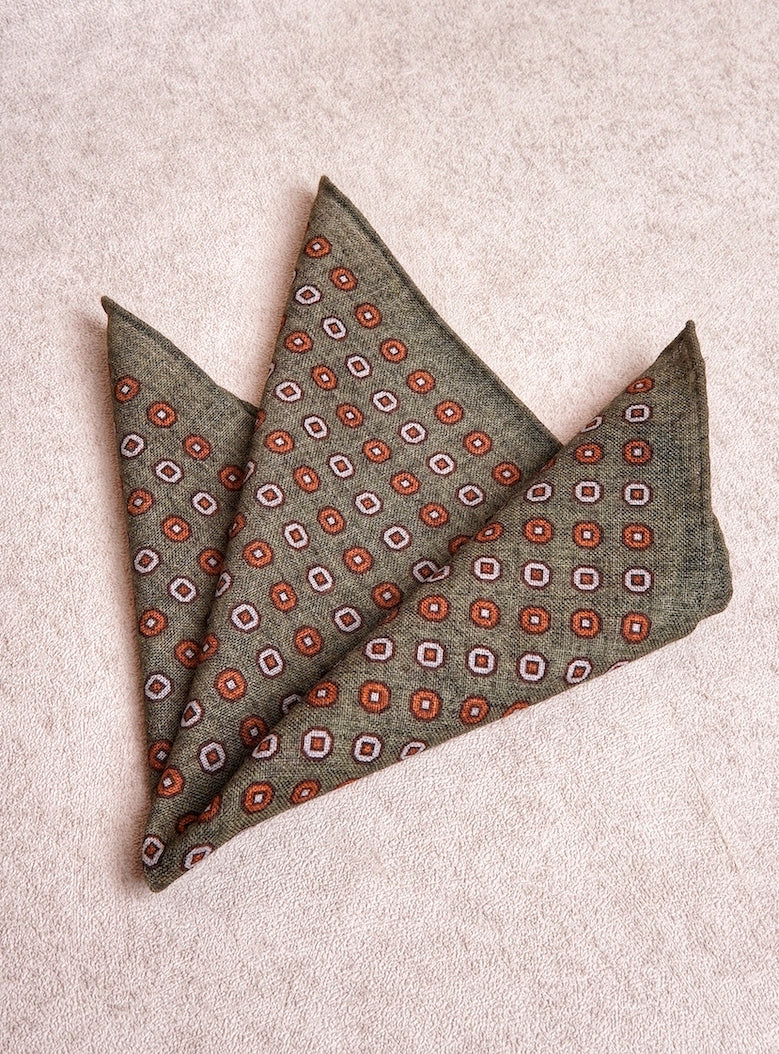 Green Geometric Wool Pocket Square
