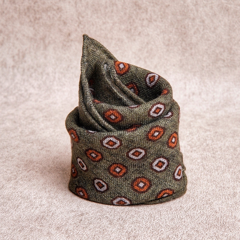 Green Geometric Wool Pocket Square