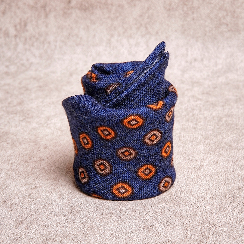 Navy Geometric Wool Pocket Square