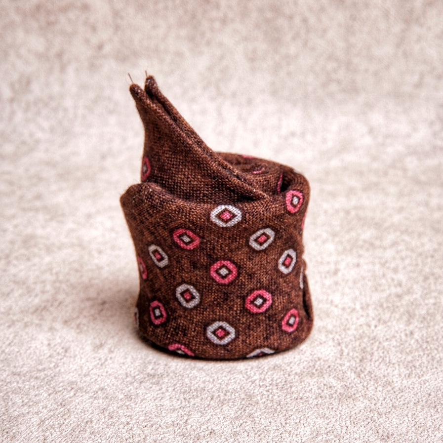 Brown Geometric Wool Pocket Square