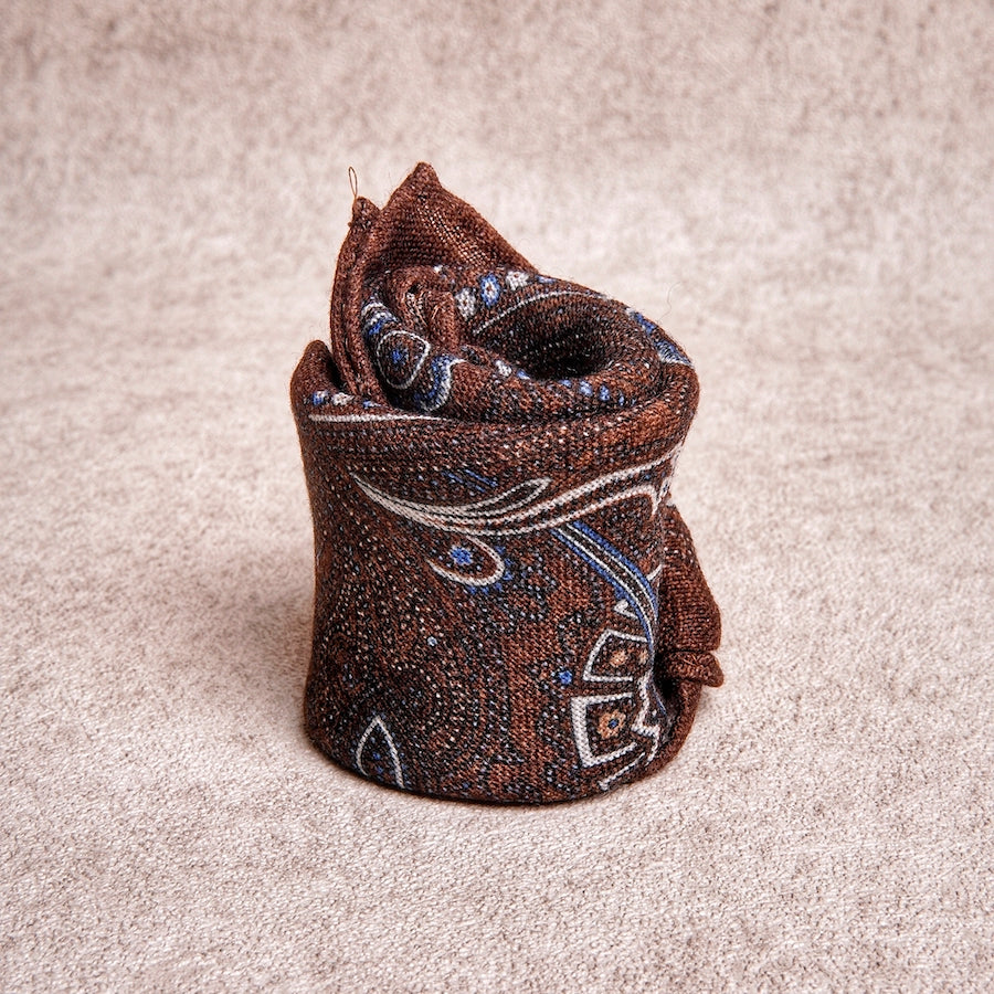Brown Paisley Wool Pocket Square
