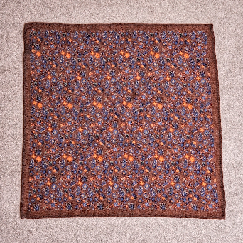 Brown Floral Wool Pocket Square