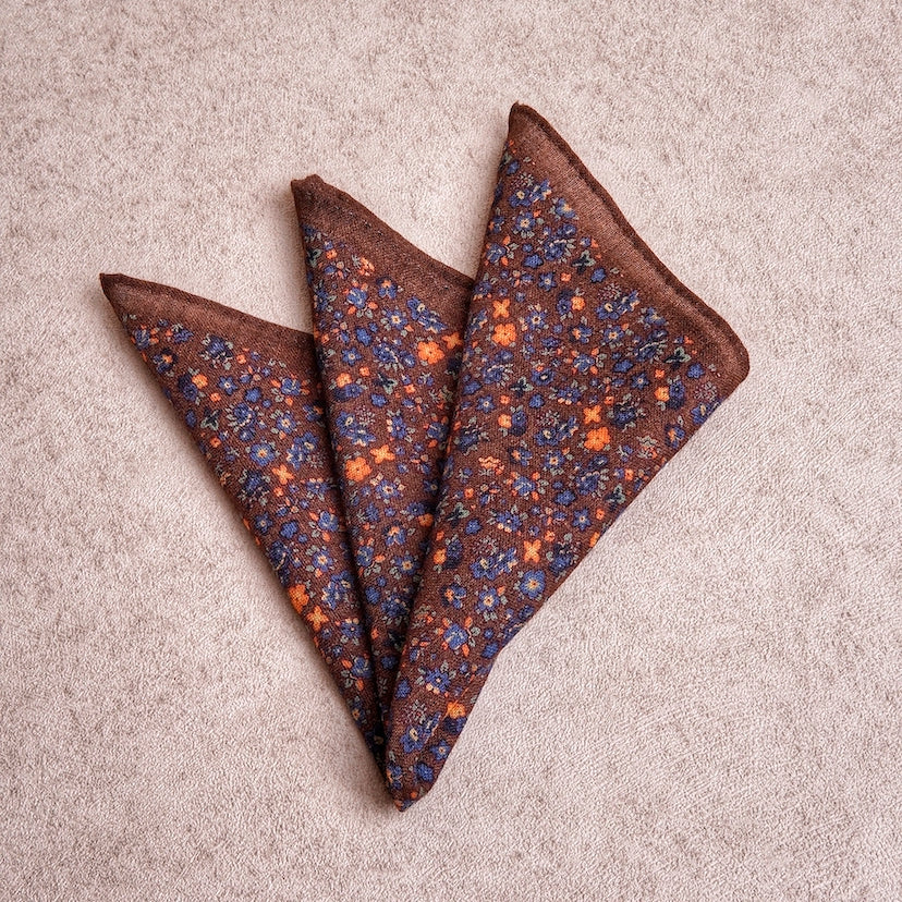Brown Floral Wool Pocket Square