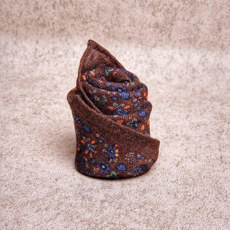 Brown Floral Wool Pocket Square