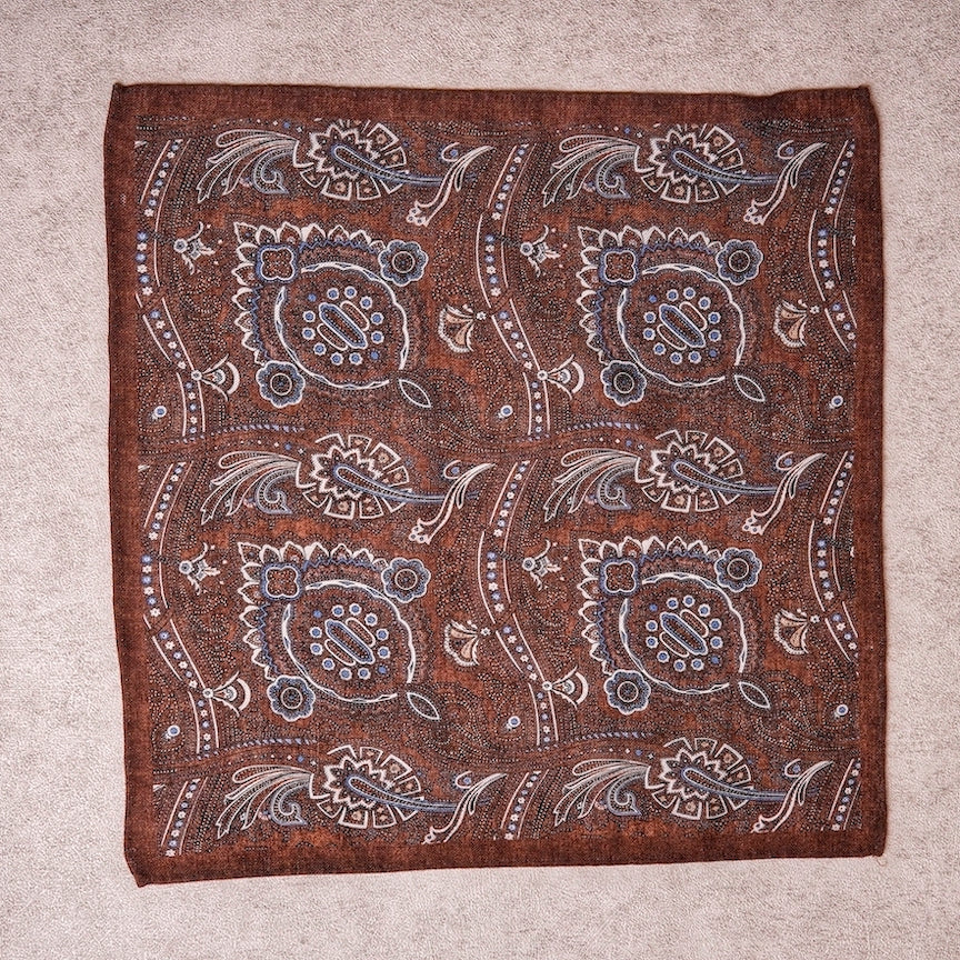 Brown Paisley Wool Pocket Square