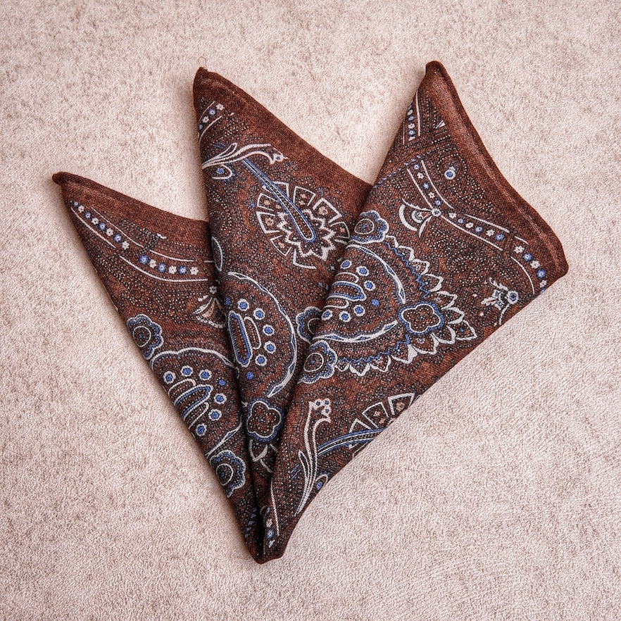 Brown Paisley Wool Pocket Square