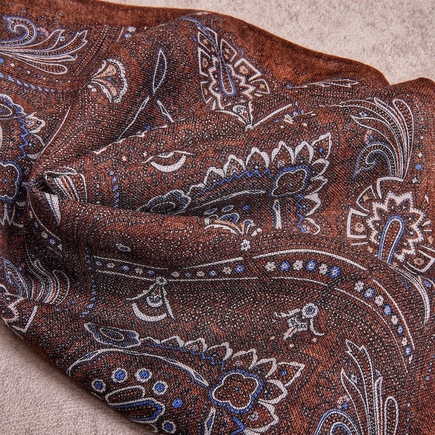 Brown Paisley Wool Pocket Square