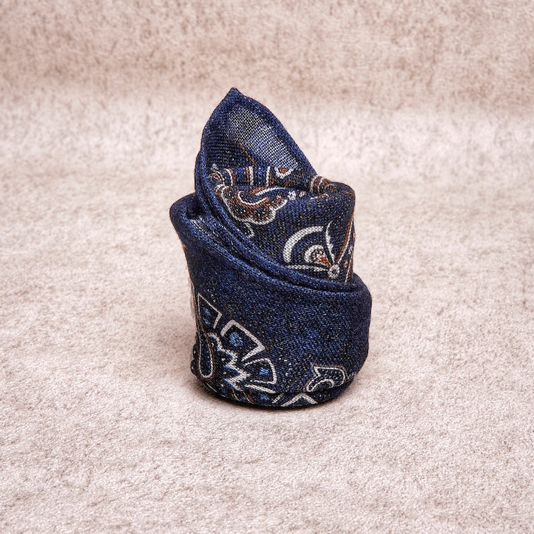 Navy Paisley Wool Pocket Square