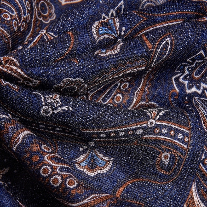 Navy Paisley Wool Pocket Square