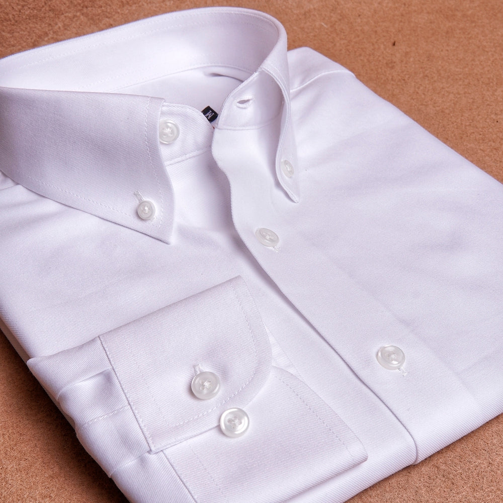 Twill White Button Down Cotton Shirt