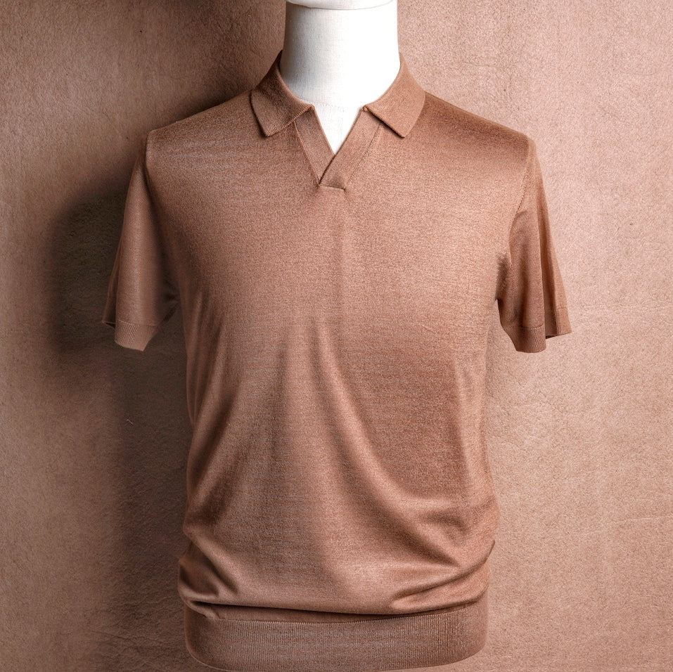Firenze Camel Brown Knit Polo