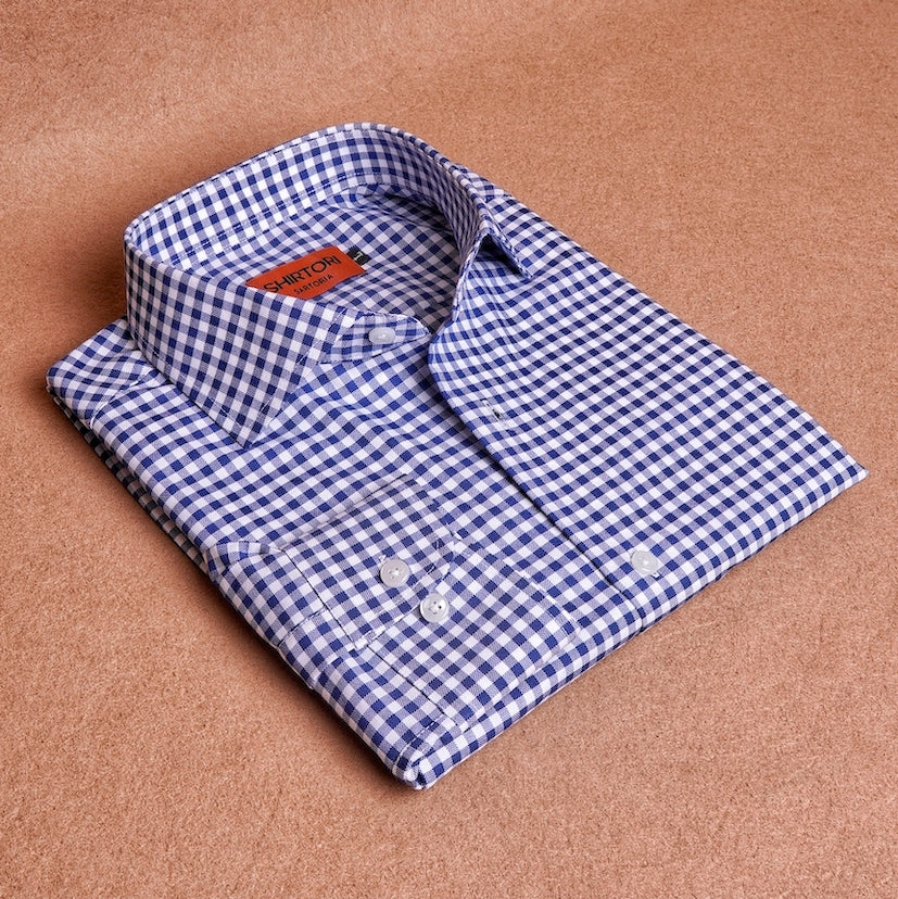 Oxford Gingham Dark Blue Cotton Shirt