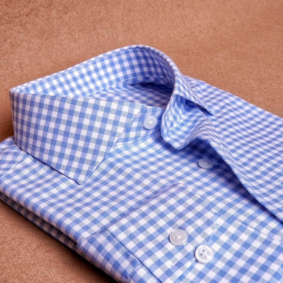 Oxford Gingham Blue Cotton Shirt