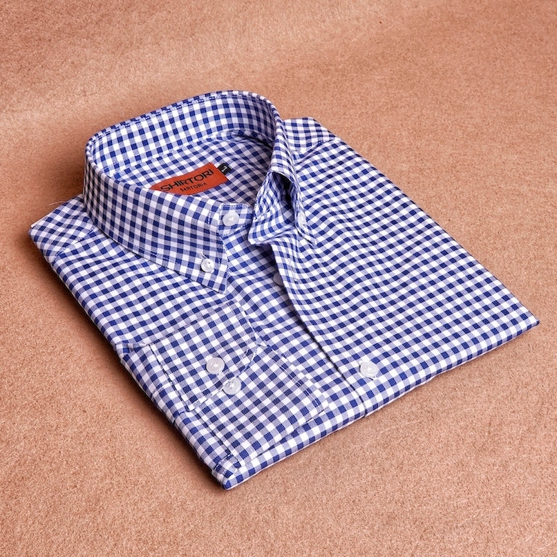 Oxford Button Down Gingham Dark Blue Cotton Shirt