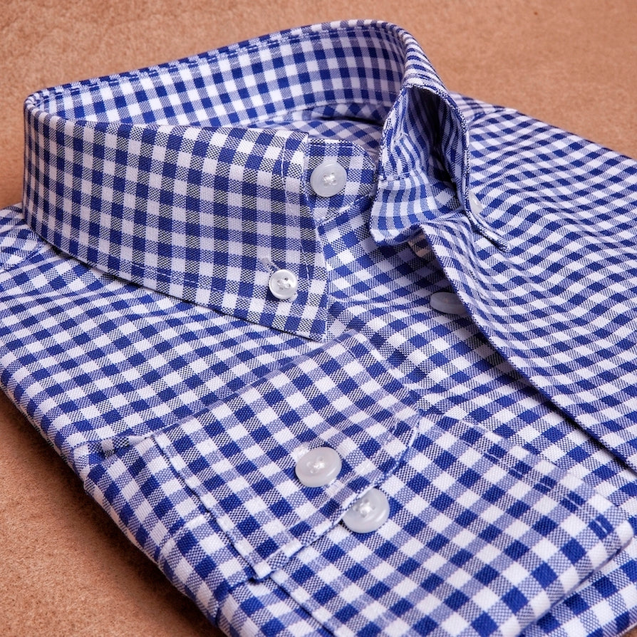 Oxford Button Down Gingham Dark Blue Cotton Shirt