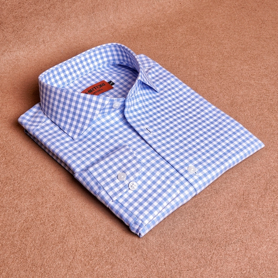 Oxford Gingham Blue Cotton Shirt