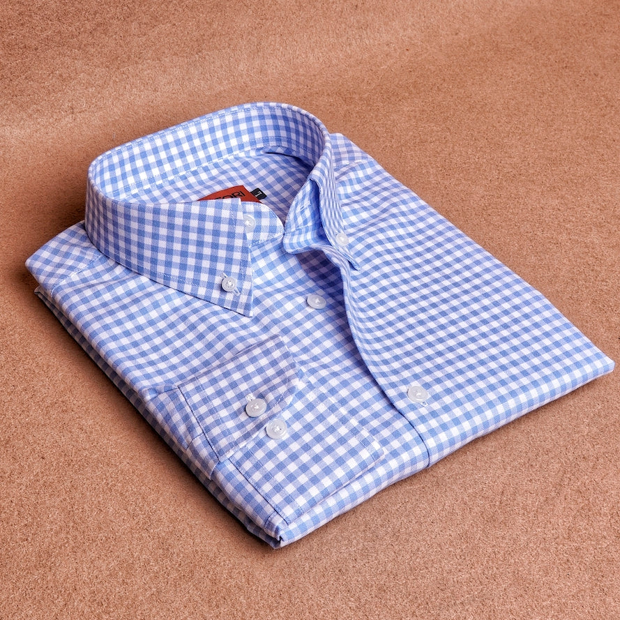 Oxford Button Down Gingham Blue Cotton Shirt
