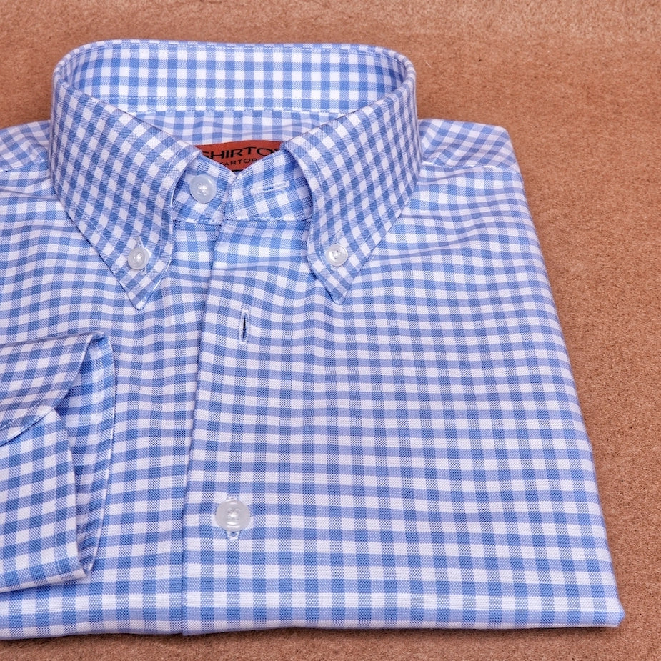 Oxford Button Down Gingham Blue Cotton Shirt
