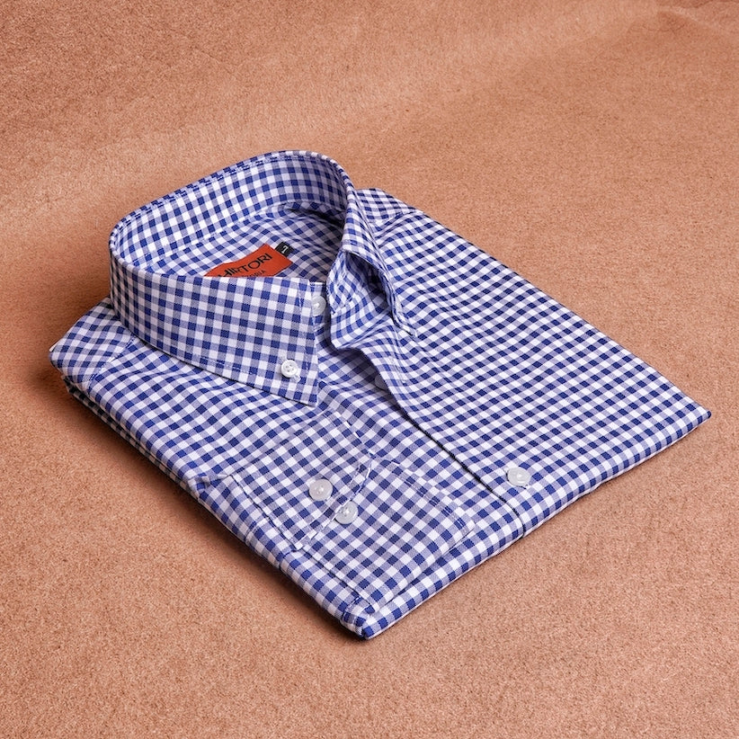 Oxford Button Down Gingham Dark Blue Cotton Shirt
