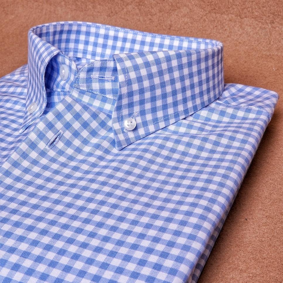 Oxford Button Down Gingham Blue Cotton Shirt