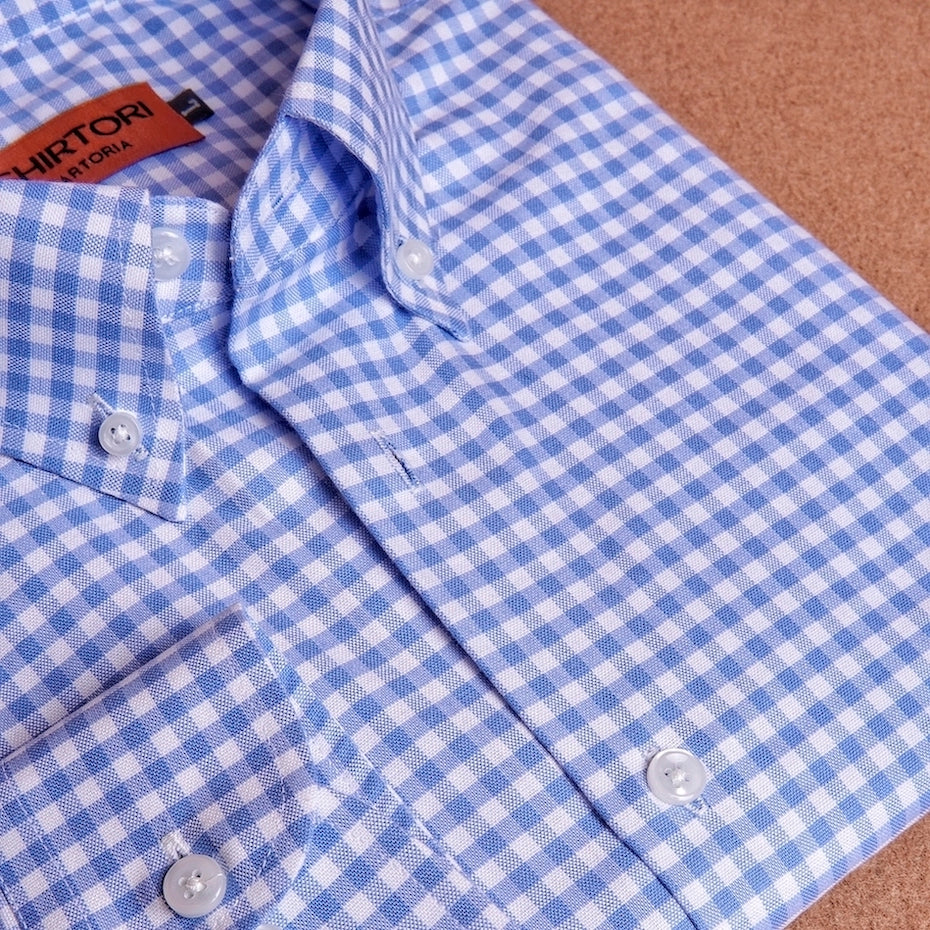 Oxford Button Down Gingham Blue Cotton Shirt