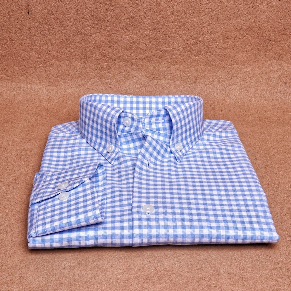 Oxford Button Down Gingham Blue Cotton Shirt