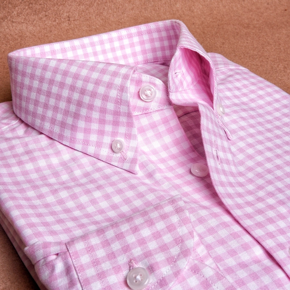 Oxford Button Down Gingham Pink Cotton Shirt