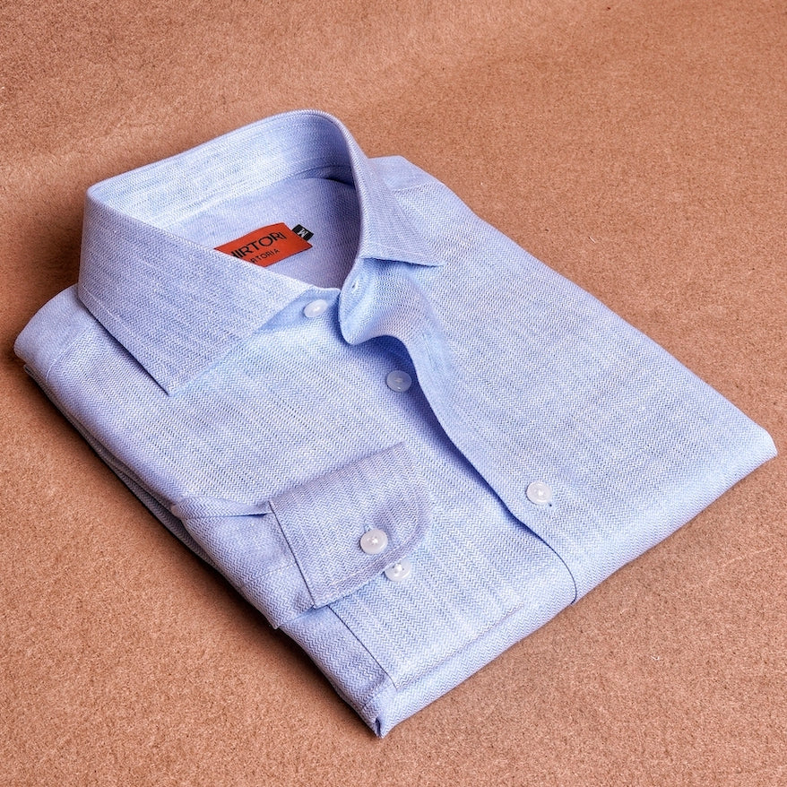 Azure Linen Herringbone Shirt