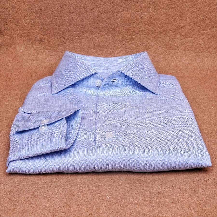 Azure Linen Herringbone Shirt