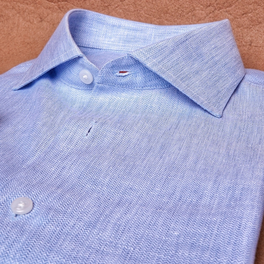 Azure Linen Herringbone Shirt