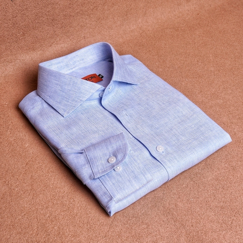 Azure Linen Herringbone Shirt