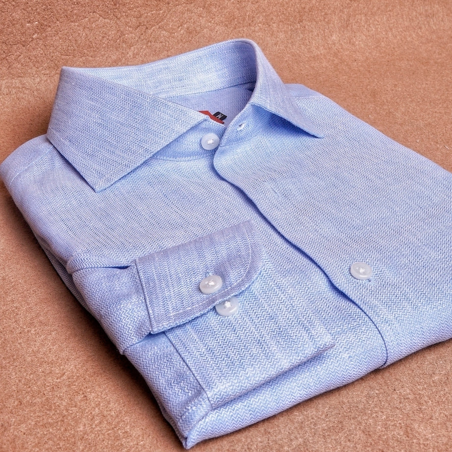 Azure Linen Herringbone Shirt