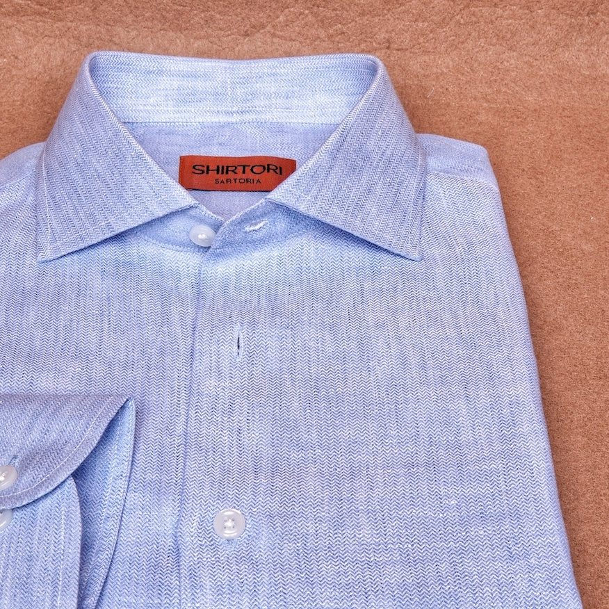 Azure Linen Herringbone Shirt