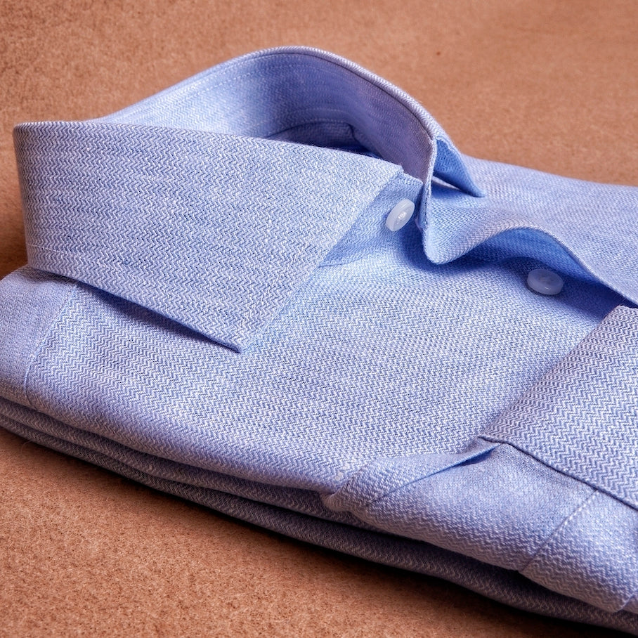 Azure Linen Herringbone Shirt