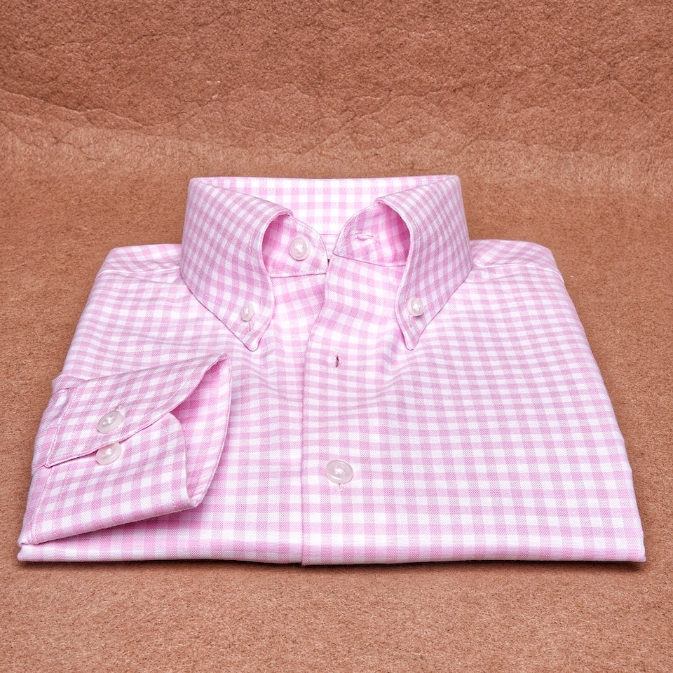 Oxford Button Down Gingham Pink Cotton Shirt