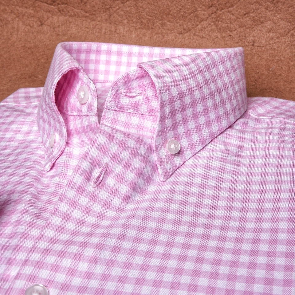 Oxford Button Down Gingham Pink Cotton Shirt