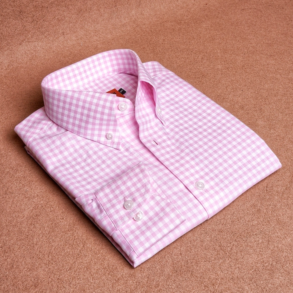 Oxford Button Down Gingham Pink Cotton Shirt