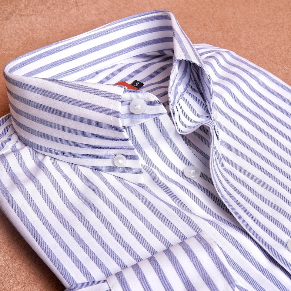 Blue White Stripes Button Down Cotton Shirt